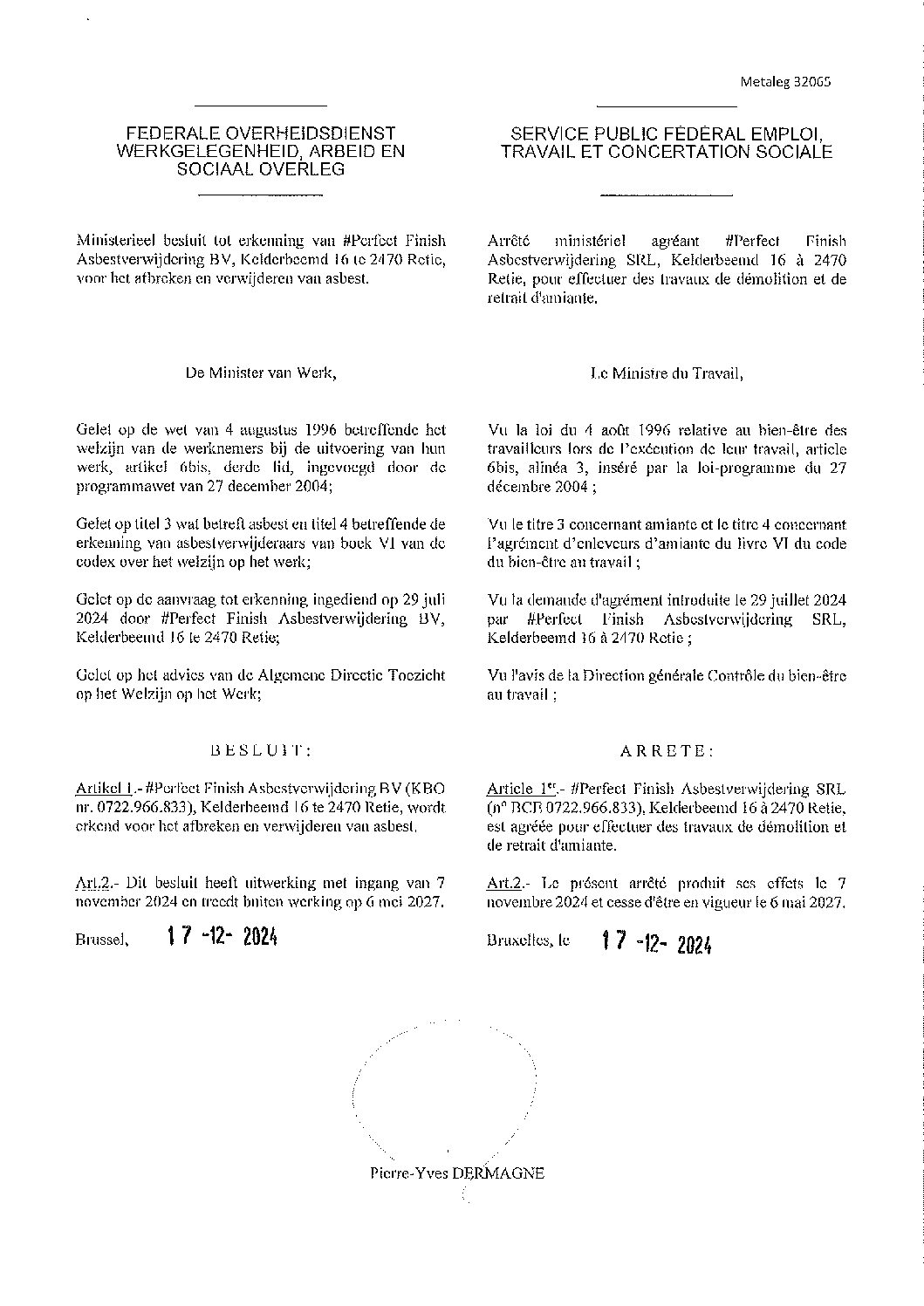 Certificat d'entreprise désamiantage de Désamiantage.brussels
